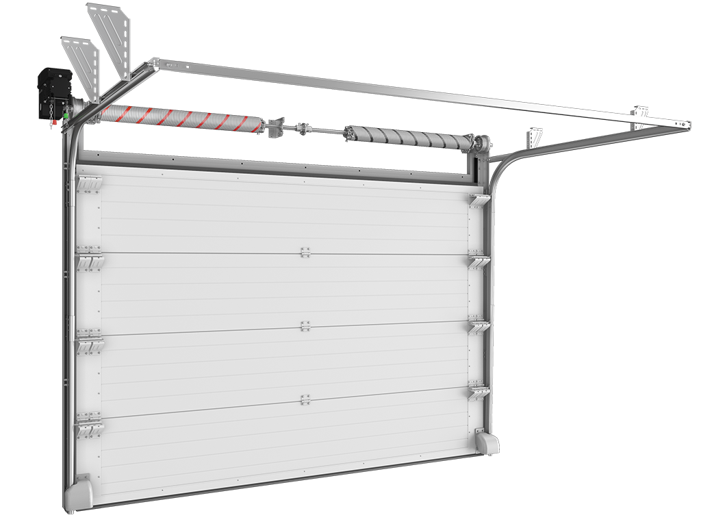 Sanoat sektsiyali eshiklar, torsion mexanizmi ISD THERMALPRO bilan po'latdan yasalgan sandvich-panellardan